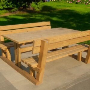 Mobilier Urban - Masa lemn cu 2 banci picnic